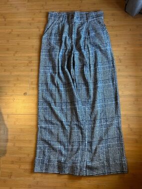 Wide Leg Plaid Trousers in Black Gray and White